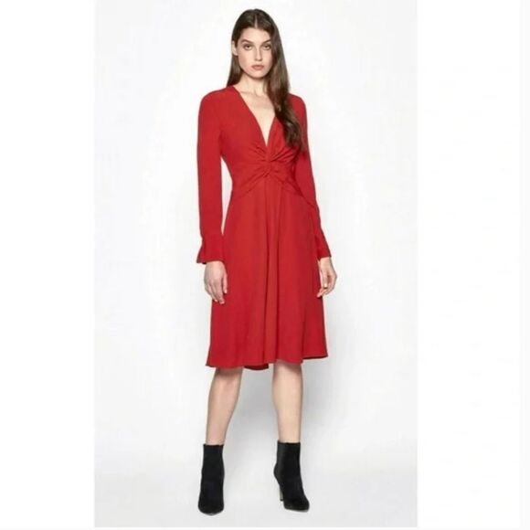 NWT EQUIPMENT Twist Front Long Sleeve Dress Aura Red Sz 4 - Picture 1 of 16